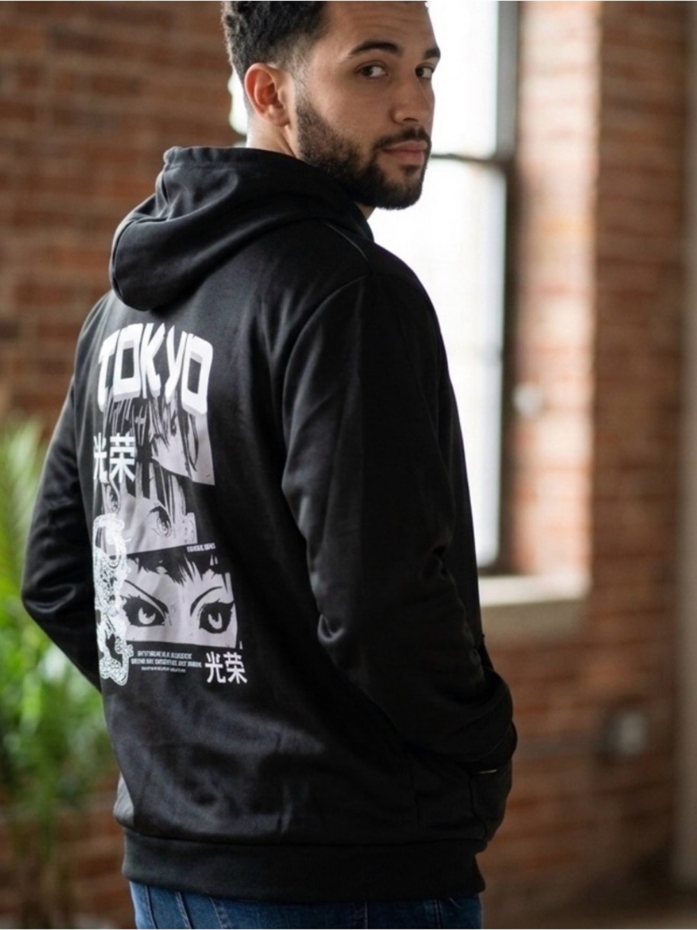 Tokyo Graphic Hoodie Black & White Medium